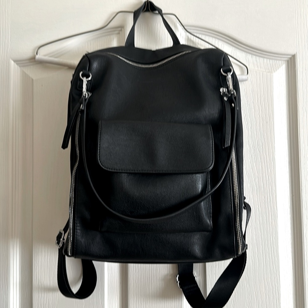 Black leather backpack